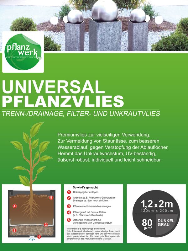 Tissu de Drainage Protection UV * Produit de qualité Pflanzwerk® Pot de Fleurs Universel en Non-tissé Anti-Mauvaises Herbes 120 x 200 cm 80 g/m² résistant au Gel 